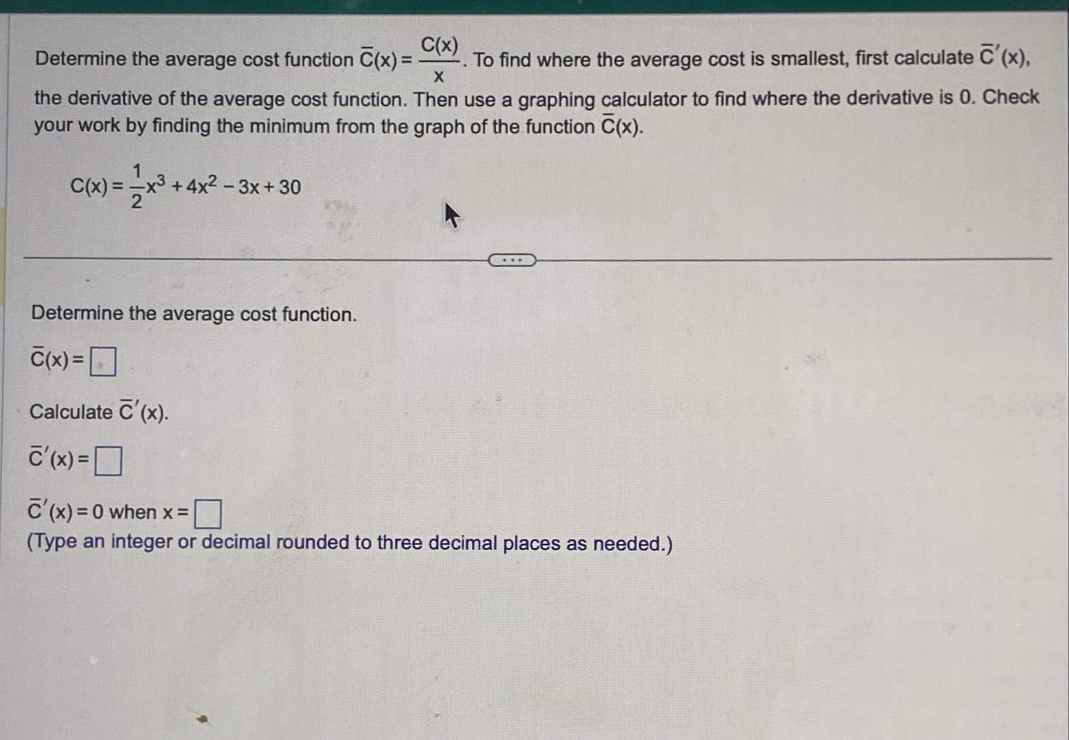 Solved Determine the average cost function | Chegg.com