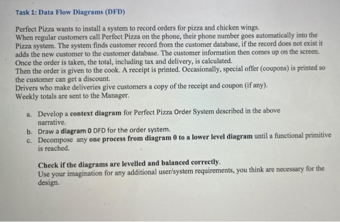 Solved Task 1 Data Flow Diagrams Dfd Perfect Pizza Wants 