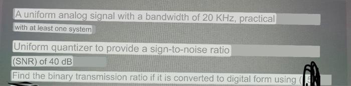 Solved A uniform analog signal with a bandwidth of 20KHz, | Chegg.com