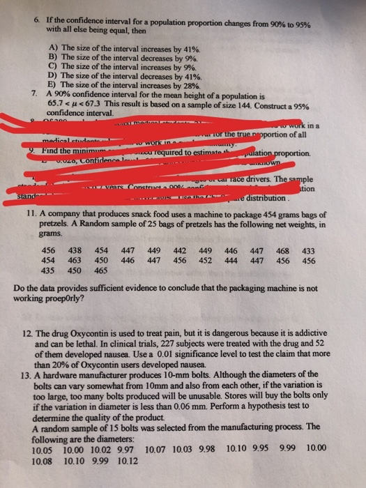 Solved 6. If the confidence interval for a population | Chegg.com