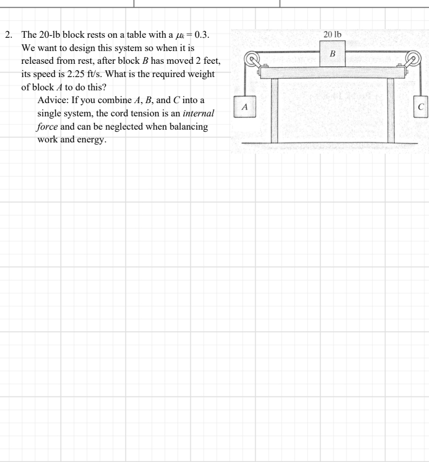 Solved The 20-lb ﻿block rests on a table with a μk=0.3. ﻿We | Chegg.com