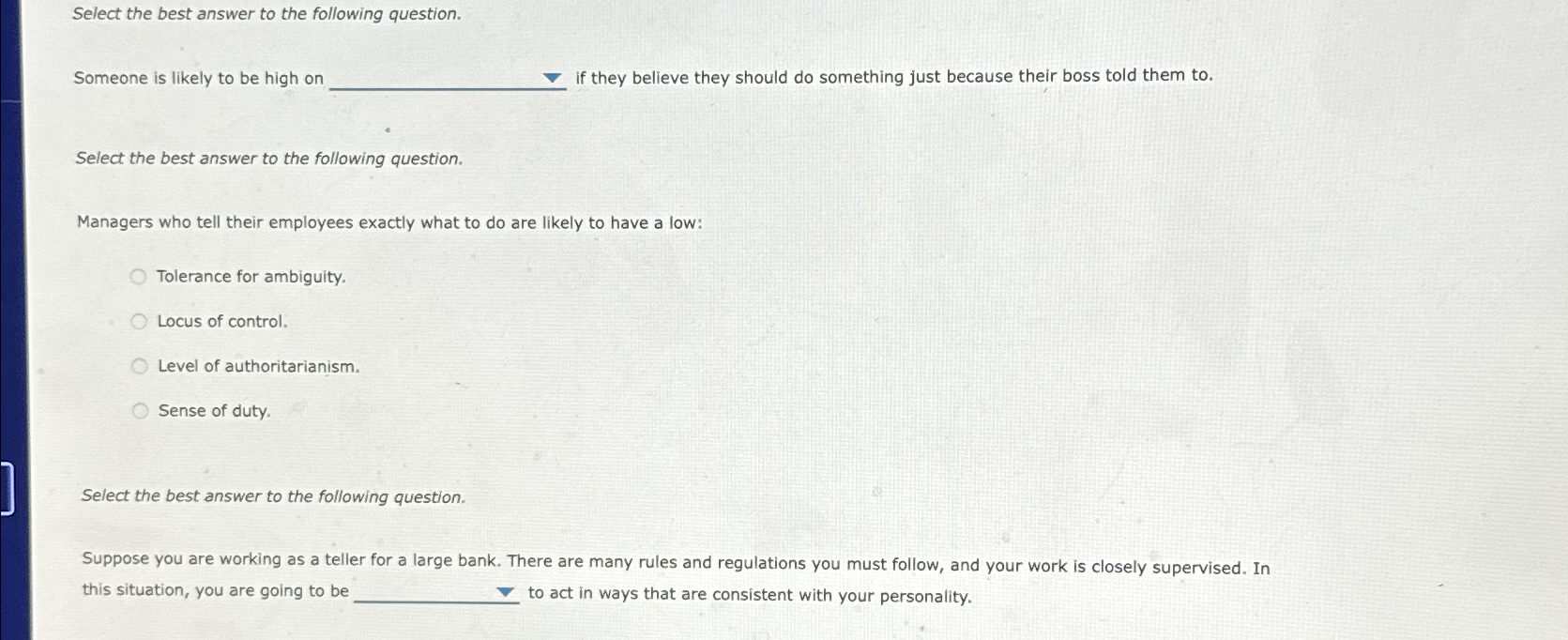 Solved Select the best answer to the following | Chegg.com