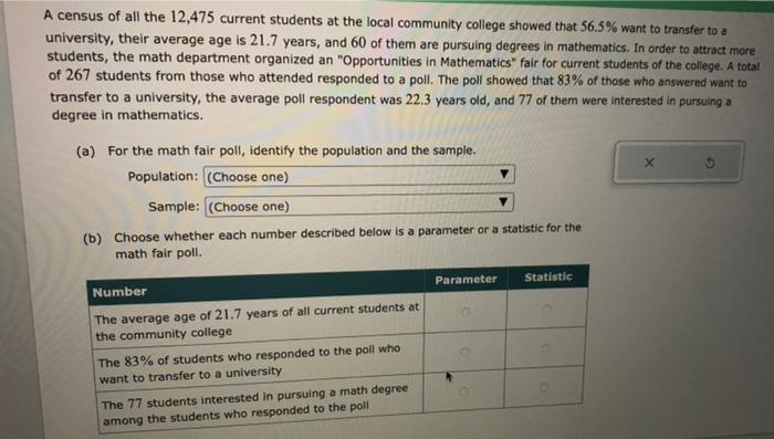 Solved A census of all the 12,475 current students at the | Chegg.com