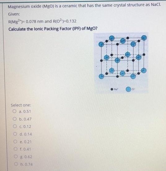 Solved Magnesium oxide (Mgo) is a ceramic that has the same | Chegg.com