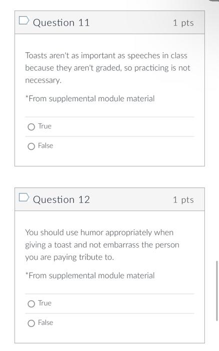 D Question 11 1 pts Toasts aren't as important as | Chegg.com