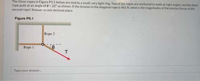 Solved The three ropes in Figure P5.1 below are tied to a | Chegg.com