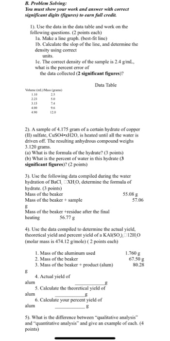 Solved B. Problem Solving: You must show your work and | Chegg.com