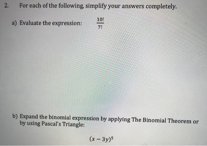 Solved For Each Of The Following Simplify Your Answers | Chegg.com