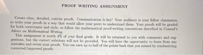 Solved PROOF WRITING ASSIGNMENT Create clear, detailed, | Chegg.com