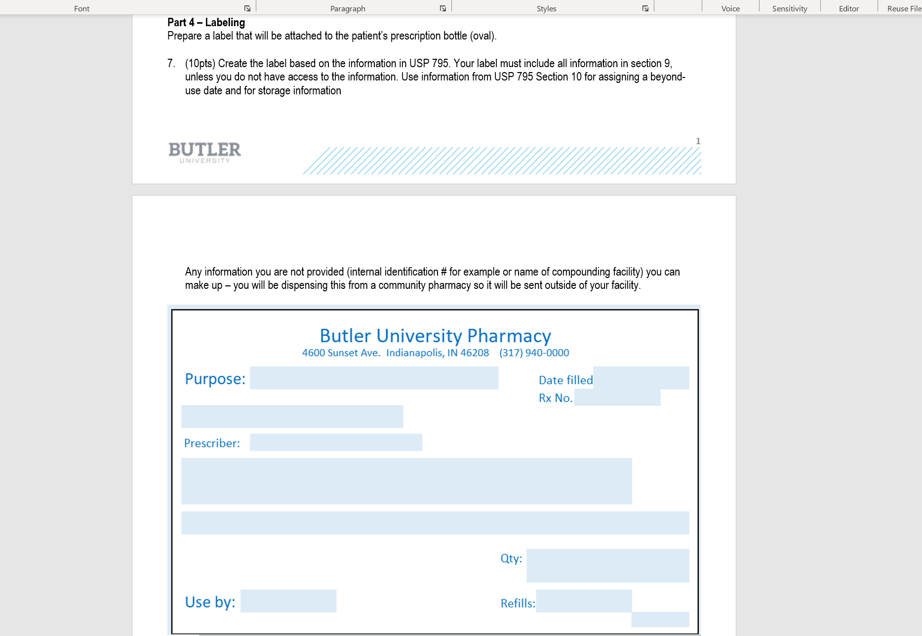 Solved Part 4 - ﻿LabelingPrepare a label that will be | Chegg.com