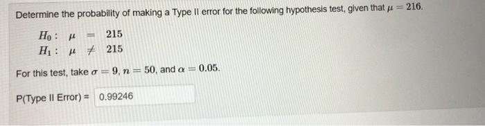 Solved Determine the probability of making a Type II error | Chegg.com