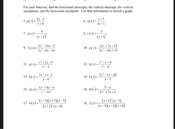 Solved For each function, find the horizontal intercepts, | Chegg.com