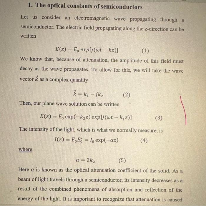 Solved 1. The Optical Constants Of Semiconductors Let Us | Chegg.com