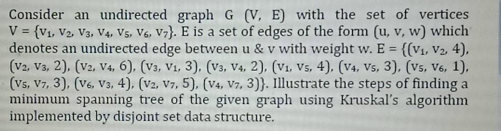 Solved Consider an undirected graph G (V, E) with the set of | Chegg.com