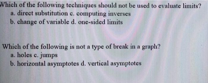 Solved Which of the following techniques should not be used | Chegg.com