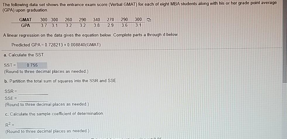 Solved The following data set shows the entrance exam score | Chegg.com
