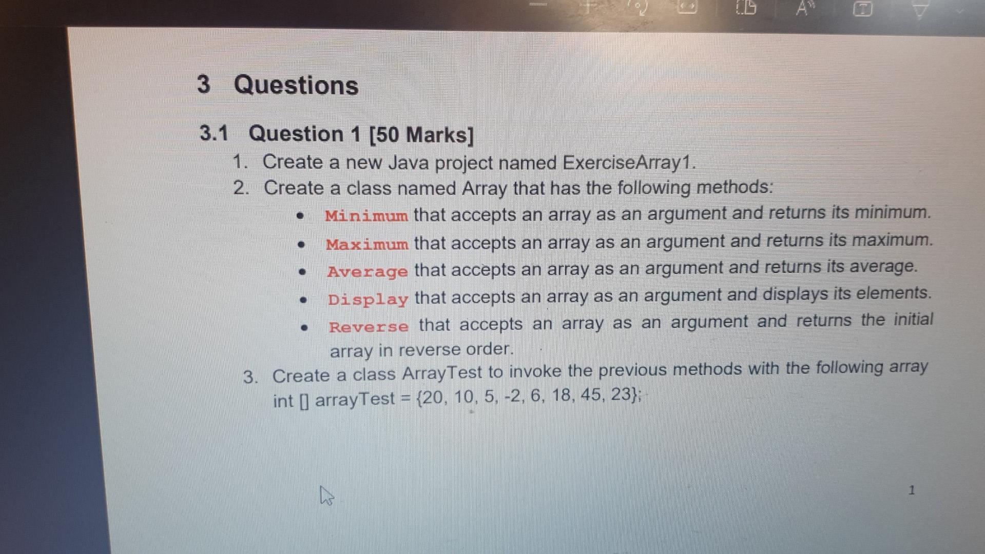 Solved 3.1 Question 1 [50 Marks] 1. Create a new Java | Chegg.com