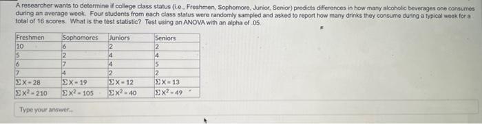 Solved A researcher wants to determine if college class | Chegg.com