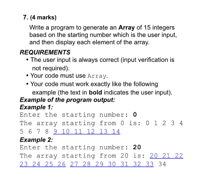 Solved 7. (4 marks) Write a program to generate an Array of | Chegg.com