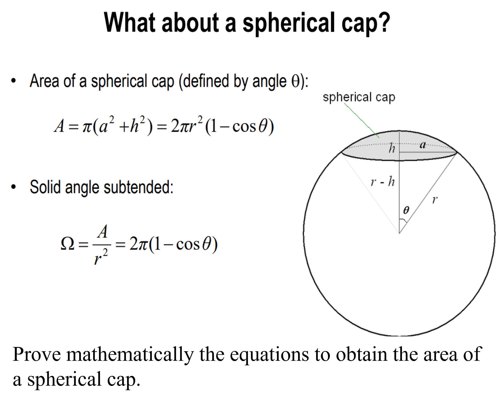 Solved What about a spherical cap?Area of a spherical cap | Chegg.com