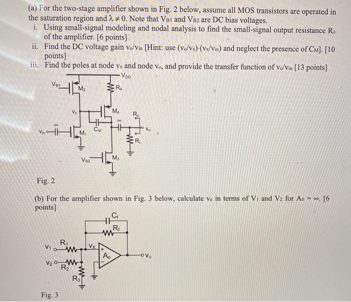 Solved (a) For the two-stage amplifier shown in Fig. 2 | Chegg.com
