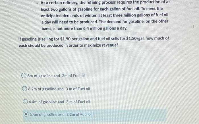 Solved At A Certain Refinery, The Refining Process Requires | Chegg.com