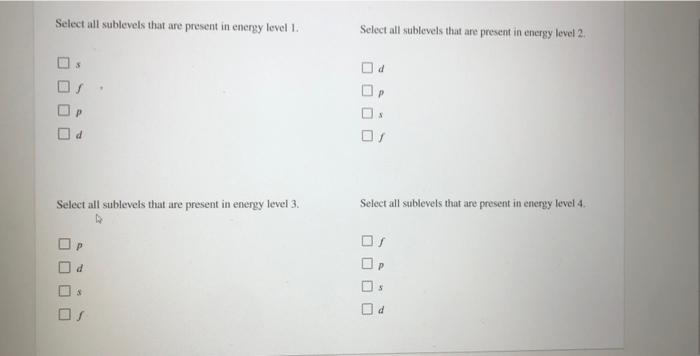 Solved Select all sublevels that are present in energy level 