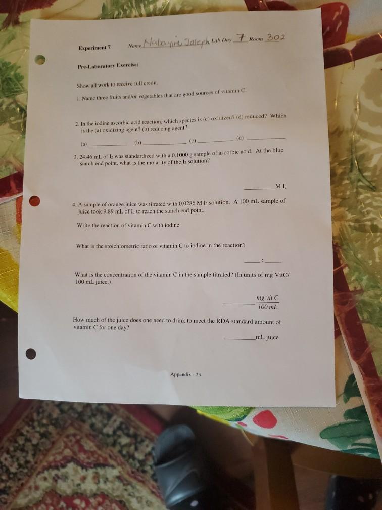 Solved Nome Malay Date Phan D Room 302 Experiment Chegg Com