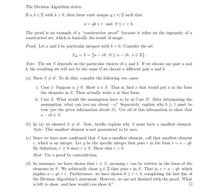 Solved well-defined (Challenge problem) Prove the Division | Chegg.com