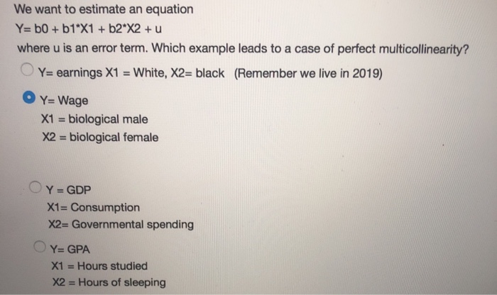 Solved We Want To Estimate An Equation Y=b0 + B1"X1 + B2*X2 | Chegg.com