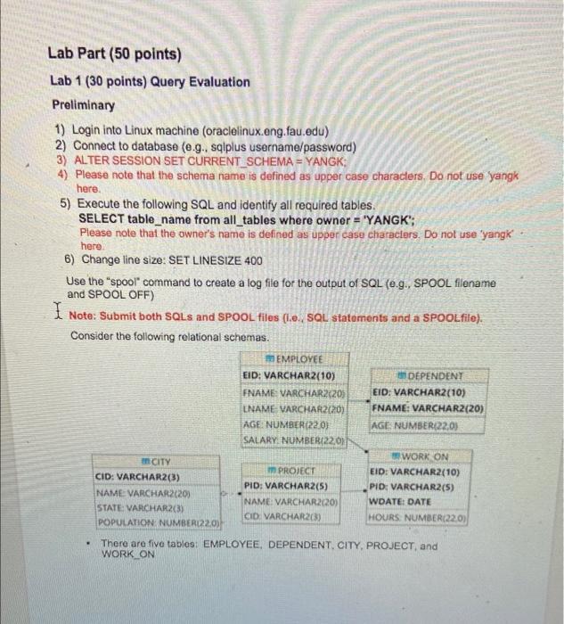 Solved Lab Part (50 points) Lab 1 (30 points) Query | Chegg.com
