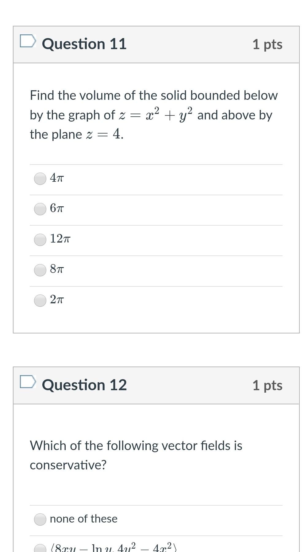 Solved Question 11 1 pts Find the volume of the solid | Chegg.com