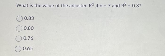 Solved What is the value of the adjusted R² if n = 7 and R² | Chegg.com