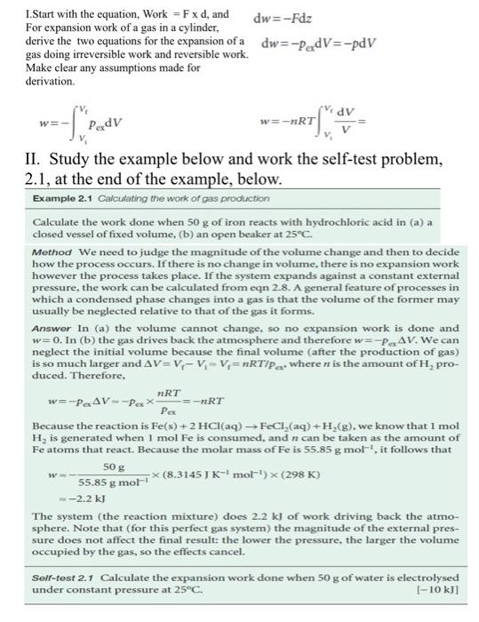 Solved 1. Start with the equation, Work = F xd, and dw=-Fdz | Chegg.com