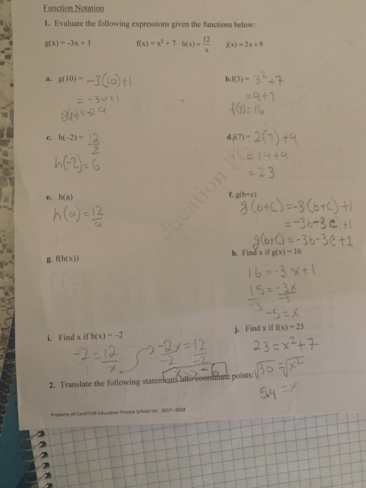 Solved Ation Function Notation 1 Evaluate The Following Chegg Com
