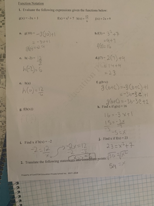 Ation Function Notation 1 Evaluate The Following Chegg Com