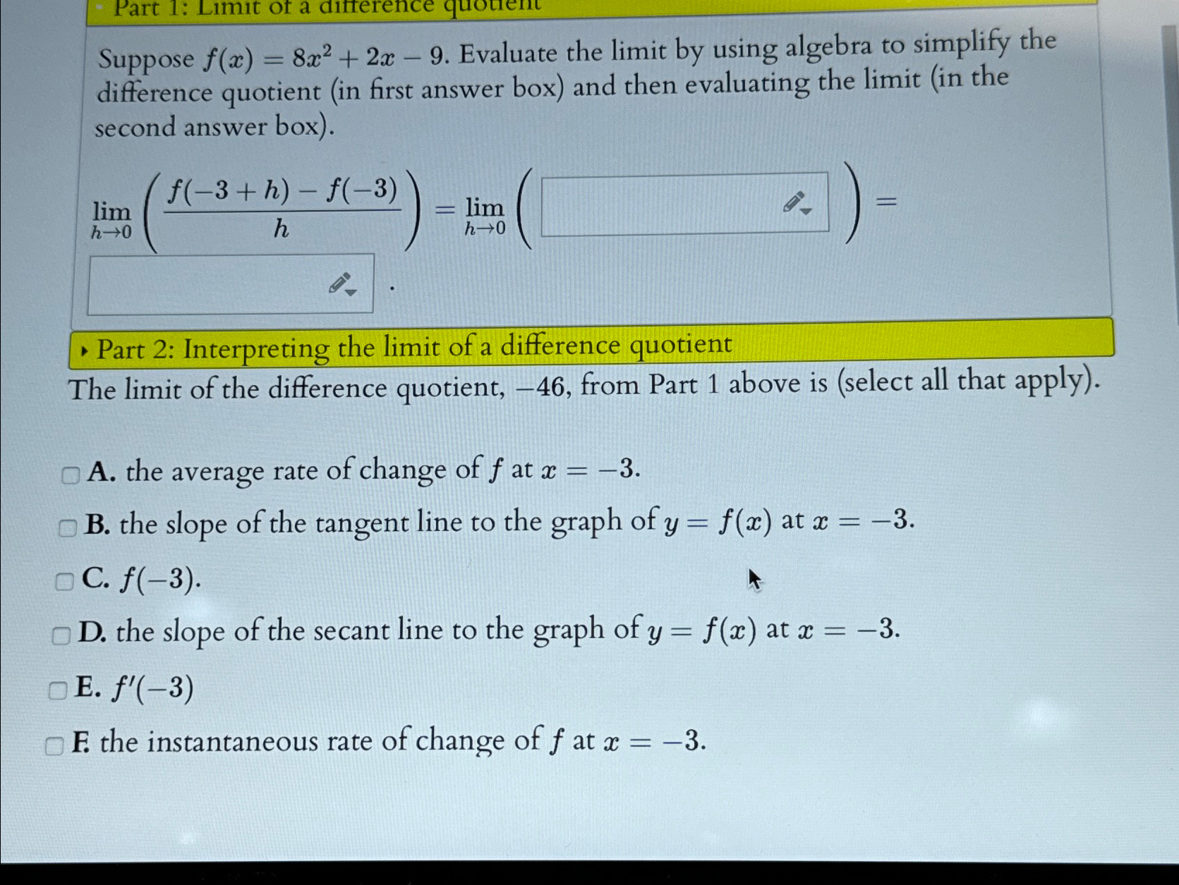 solved-suppose-f-x-8x2-2x-9-evaluate-the-limit-by-using-chegg