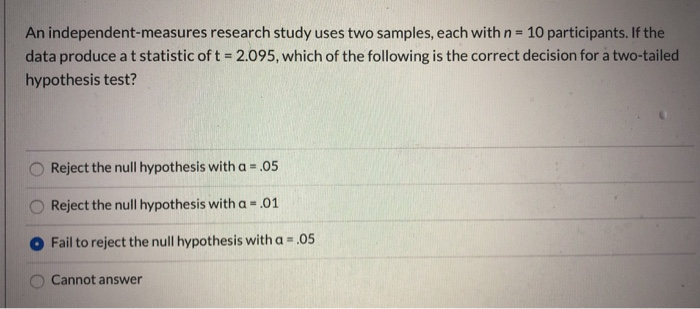 Solved An independent-measures research study uses two | Chegg.com