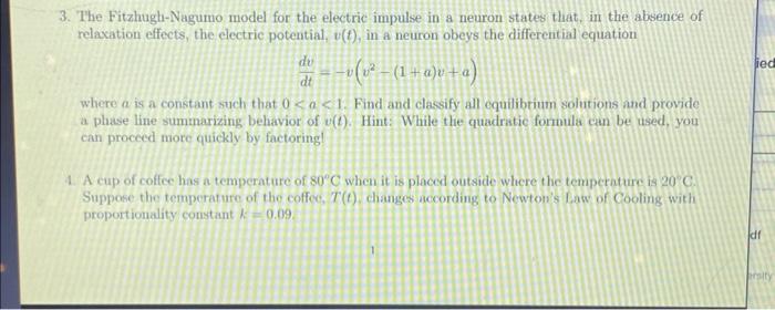 Solved 3. The FitzhughNagumo model for the electric impulse