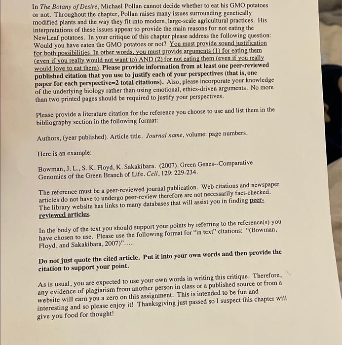 In The Botany Of Desire Michael Pollan Cannot Decide Chegg Com