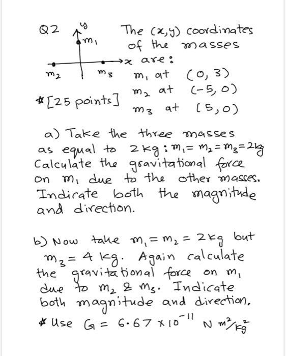 Solved Q2 5 The (x,y) coordinates of the masses →x are: m2 1 | Chegg.com