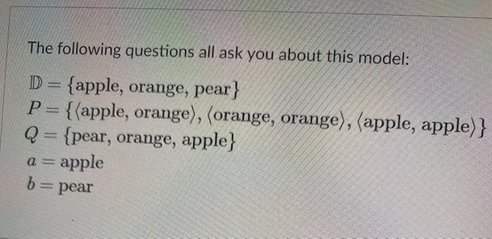 Solved The following questions all ask you about this model: | Chegg.com