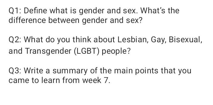 Solved Q1 Define What Is Gender And Sex What S The