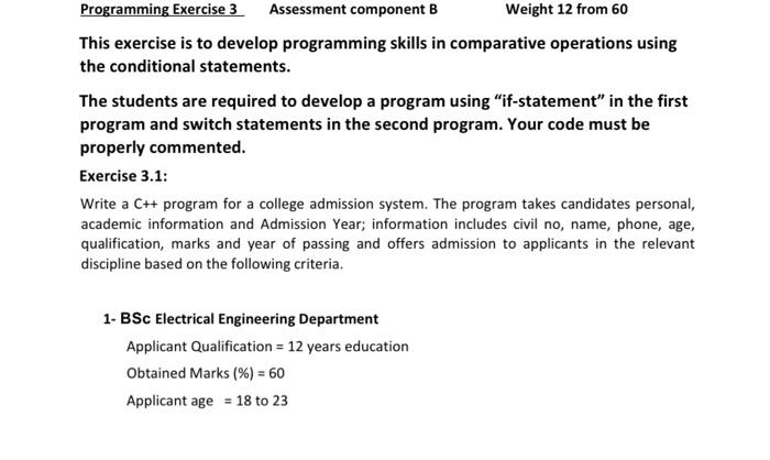 Solved Programming Exercise 3 Assessment Component B Weight | Chegg.com