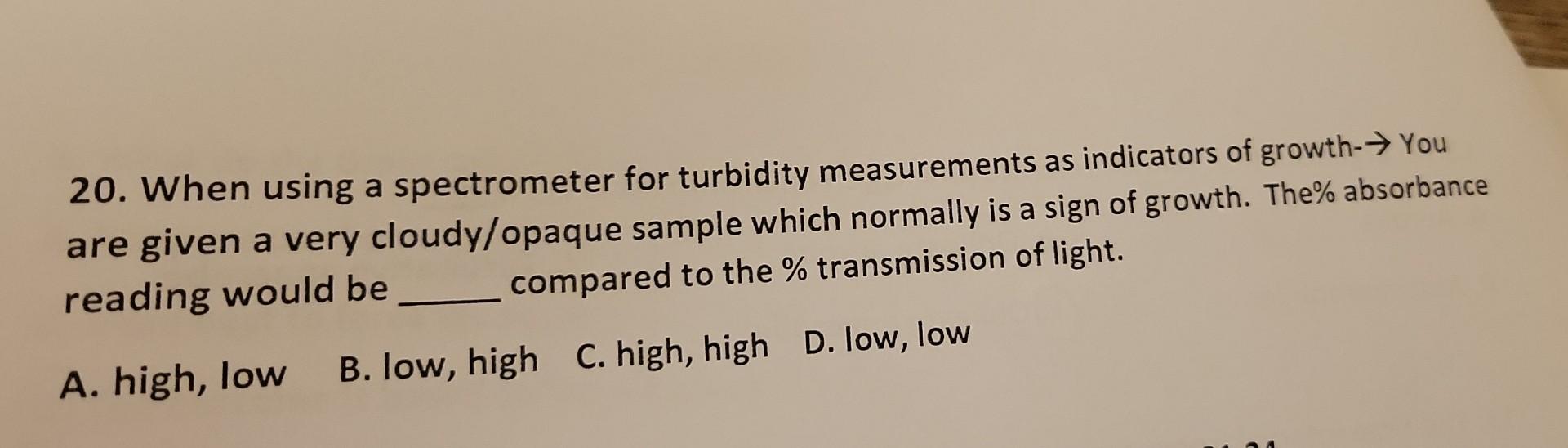 20. When using a spectrometer for turbidity