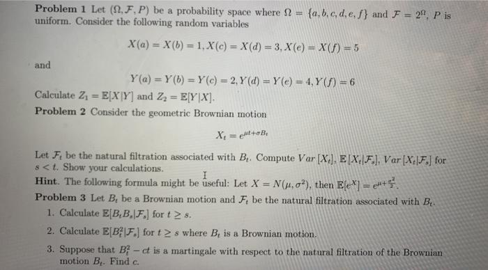 Solved Problem 1 Let (12.F.P) be a probability space where 2 | Chegg.com