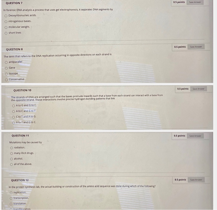 Solved QUESTION 7 0.5 points Save Arrower In forensic DNA | Chegg.com
