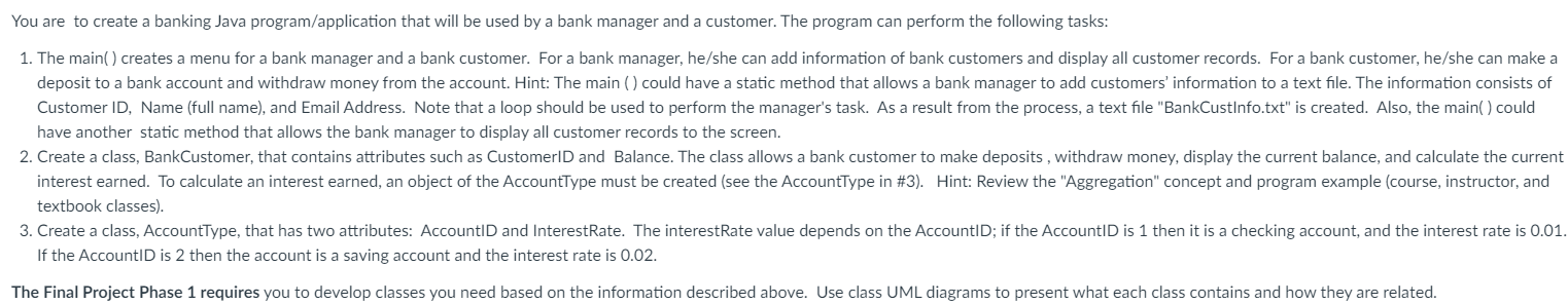 You are to create a banking Java program/application | Chegg.com