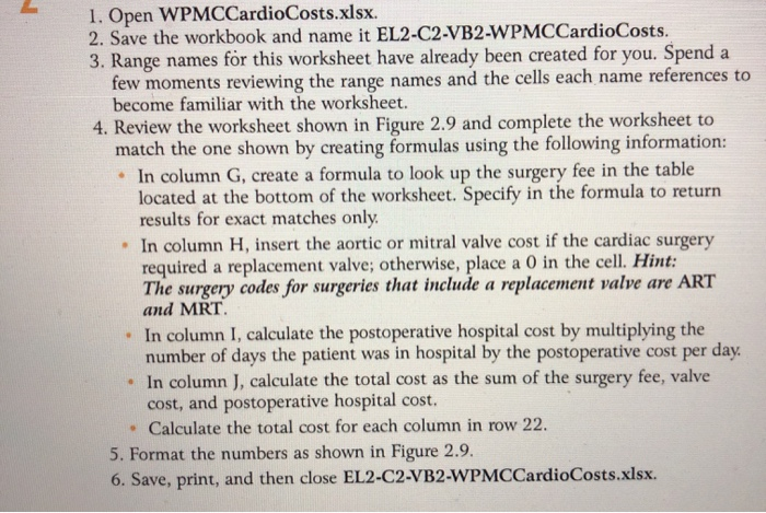 solved 1 open wpmccardiocosts xlsx 2 save the workbook chegg com