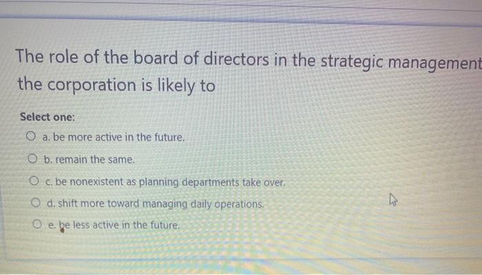 Solved The Role Of The Board Of Directors In The Strategic | Chegg.com